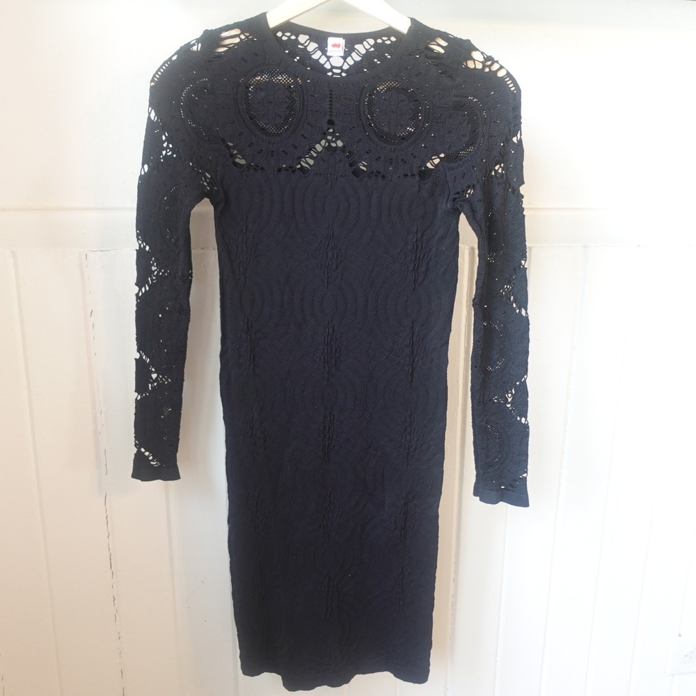 Y2K Mini Dress M/L Black Crochet Lace Embroidered Cutout Bodycon Goth Vamp Party